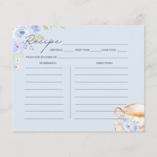 Lámina Blue Floral Bridal Shower Recipe Card 
