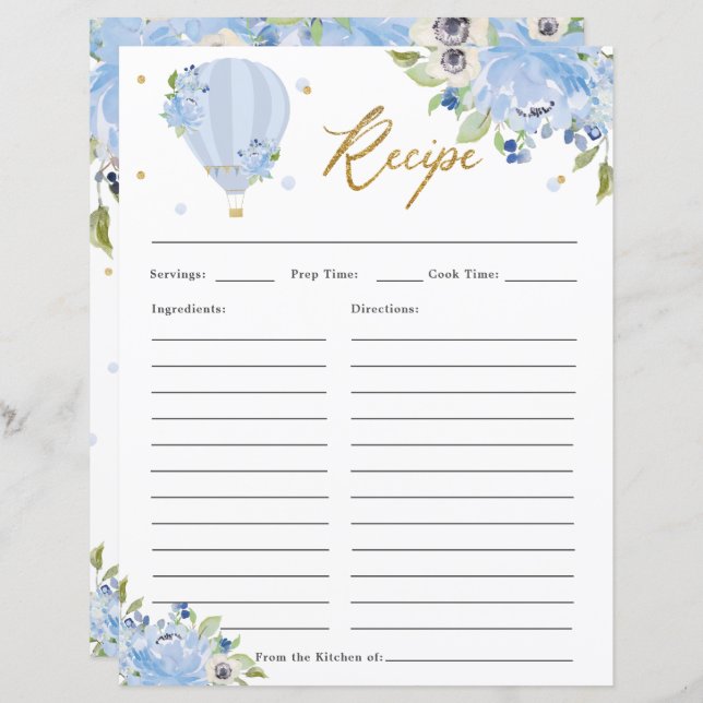 Lámina Blue Floral Hot Air Balloon Briloon Brige Bring Re (Anverso / Reverso)