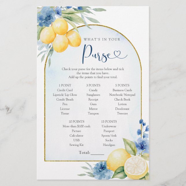 Lámina Blue Floral Lemon Main Squeeze Qué en tu cartera (Anverso)
