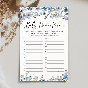 Lámina Blue Florals Baby Name Race Baby Shower Game