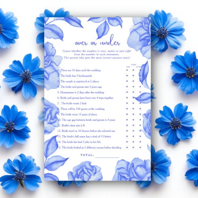 Lámina Blue Flowers Bridal shower Over or under game (Subido por el creador)