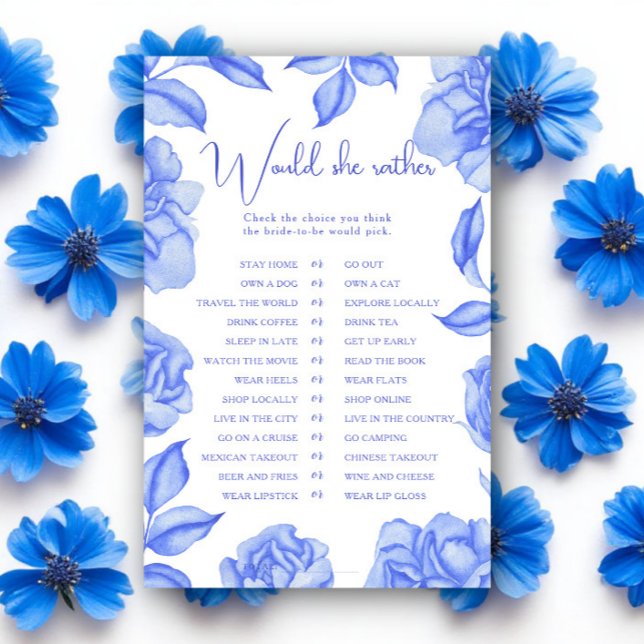 Lámina Blue Flowers Bridal shower Would she rather (Subido por el creador)