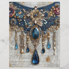 Lámina Blue Gems Embroidery Junk Journal Scrapbook Paper