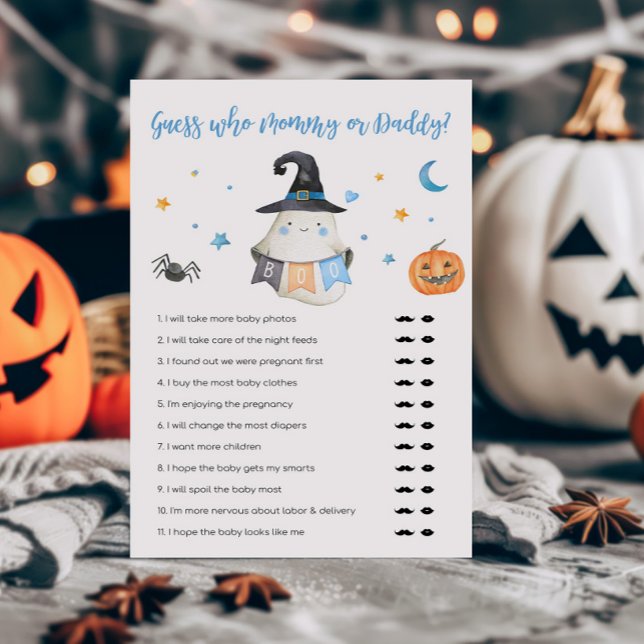 Lámina Blue Ghost LittleBoo Adivina quién es mamá o papá (Little Boo Baby Shower Guess who Mommy or Daddy Game)