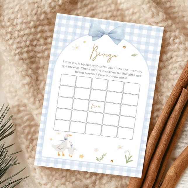 Lámina Blue Gingham Silly Goose Baby Shower Bingo Game (silly Goose Baby Shower Game)