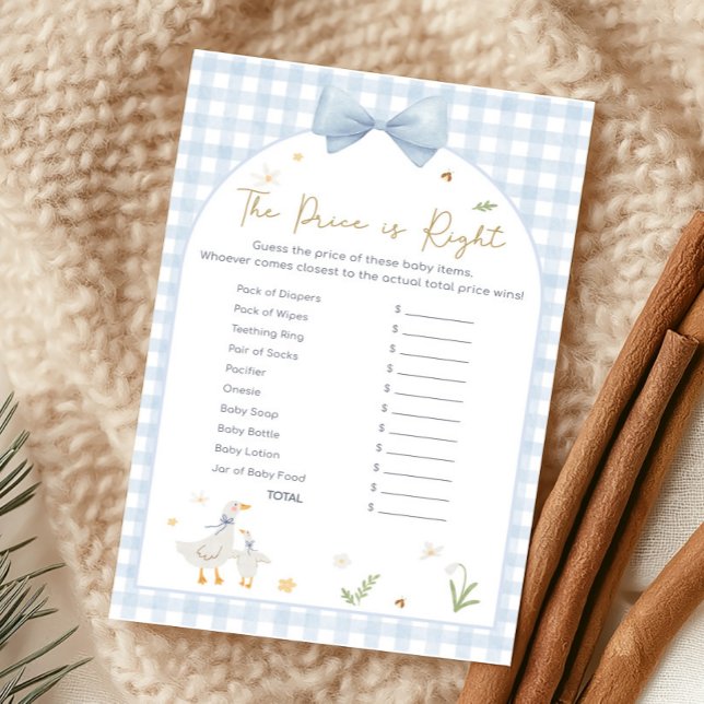 Lámina Blue Gingham Silly Goose Baby Shower Price Game (silly Goose Baby Shower Game)