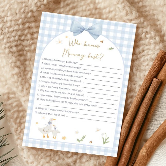 Lámina Blue Gingham Silly Goose Shower Who Knows Game (silly Goose Baby Shower Game)
