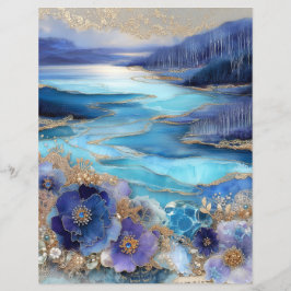 Lámina Blue Gold Landscape Junk Journal Scrapbook Paper