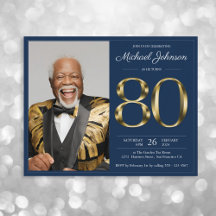 Blue Gold Photo Budget Invitación a los 80 Años