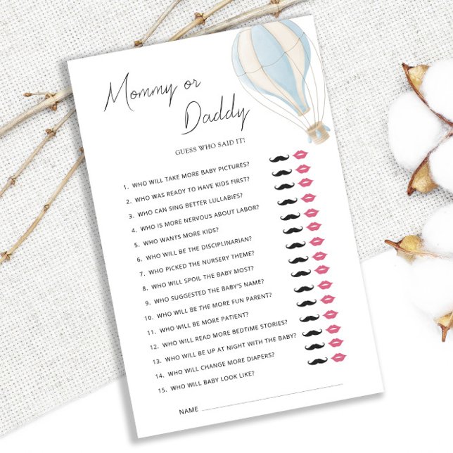 Lámina Blue Hot Air Balloon Baby Shower Mommy or Daddy (Subido por el creador)