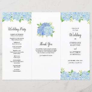 Lámina Blue Hydrangea Boda Botánico Orden de servicio