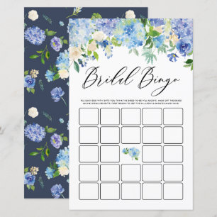 Lámina Blue Hydrangea Bridal Shower Bingo Game Card