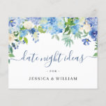 Lámina Blue Hydrangea Bridal Shower Date Night Idea Card<br><div class="desc">Blue Hydrangea Bridal Shower Date Night Idea Card. Para una mayor personalización,  haga clic en el enlace "personalizar adicional". Si necesitas ayuda,  ponte en contacto conmigo,  por favor.</div>