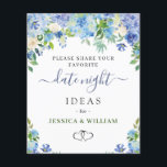 Lámina Blue Hydrangea Bridal Shower Date Night Idea Card<br><div class="desc">Blue Hydrangea Bridal Shower Date Night Idea Card. Para una mayor personalización,  haga clic en el enlace "personalizar adicional". Si necesitas ayuda,  ponte en contacto conmigo,  por favor.</div>