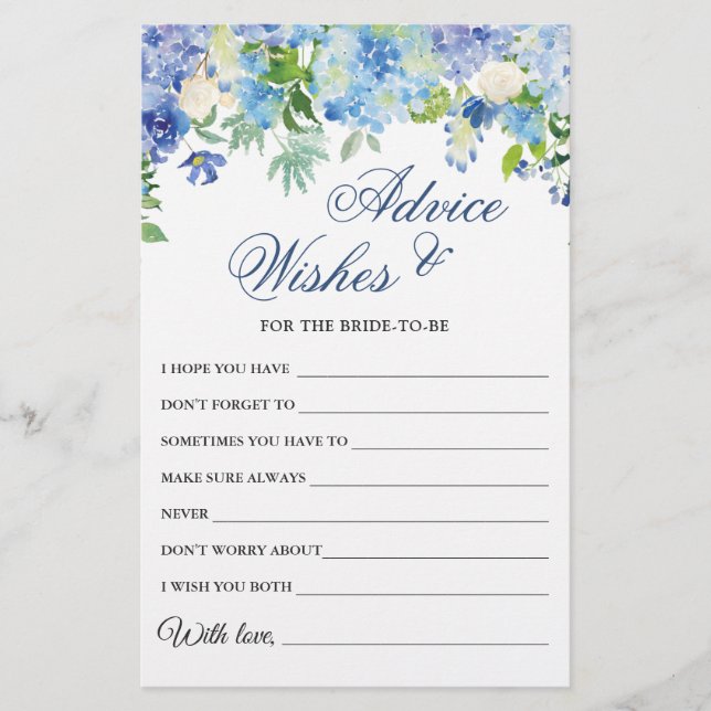 Lámina Blue Hydrangea Bridal Shower Wiers & Advance Card (Anverso)
