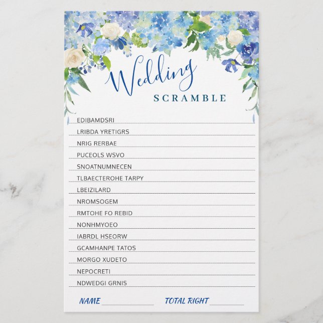 Lámina Blue Hydrangea Floral Bridal Shower Game (Anverso)