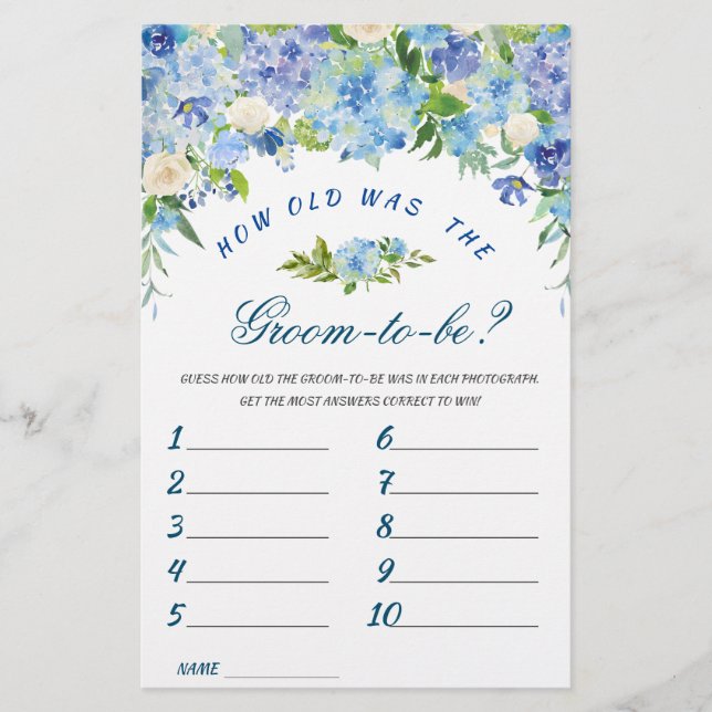 Lámina Blue Hydrangea Floral Bridal Shower Game (Anverso)