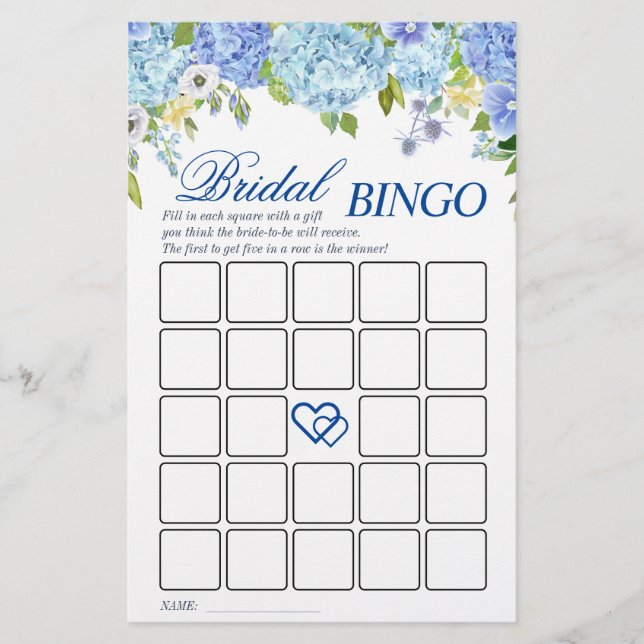 Lámina Blue Hydrangea Greenery Bridal Shower Game (Anverso)