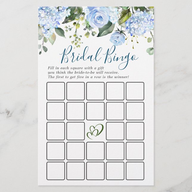 Lámina Blue Hydrangea Greenery Bridal Shower Game (Anverso)