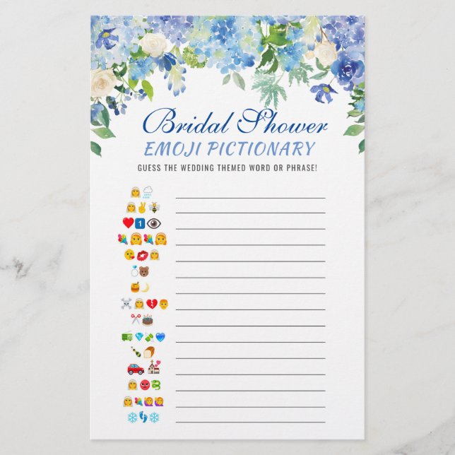 Lámina Blue Hydrangea Watercolor Bridal Shower Game (Anverso)