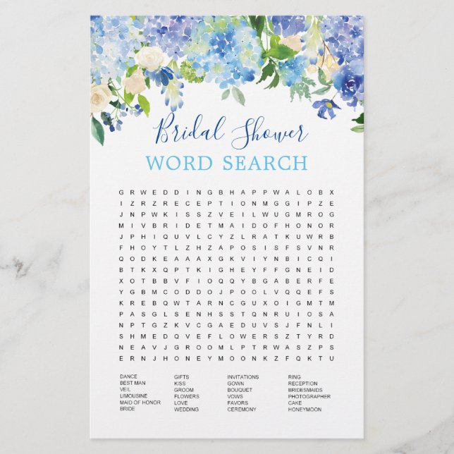 Lámina Blue Hydrangea Watercolor Bridal Shower Game (Anverso)