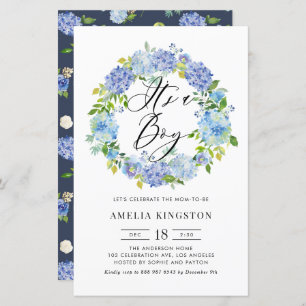Lámina Blue Hydrangea Wreath es una invitación para un ch