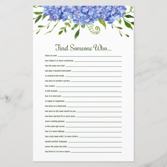 Lámina Blue Hydrangeas Floral Encontrar a alguien que (Anverso)