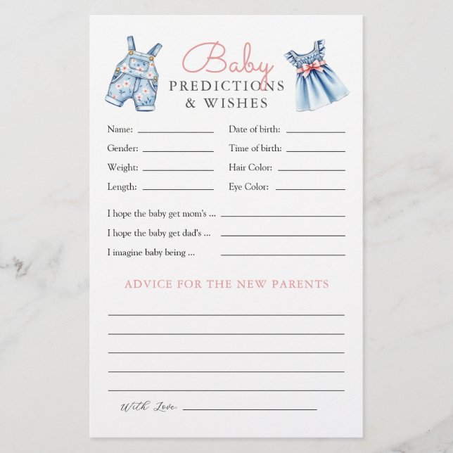 Lámina Blue Jean Baby Shower Predictions and Advances (Anverso)