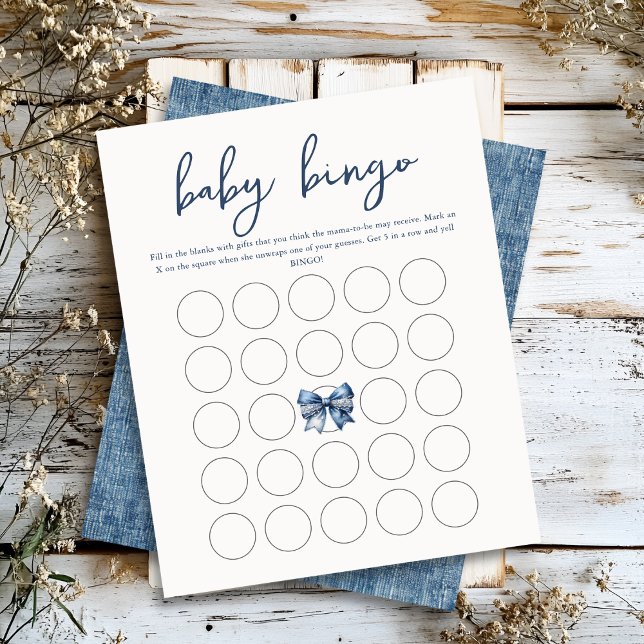 Lámina Blue Jean Denim Bow Baby Bingo Game Sheets (Subido por el creador)