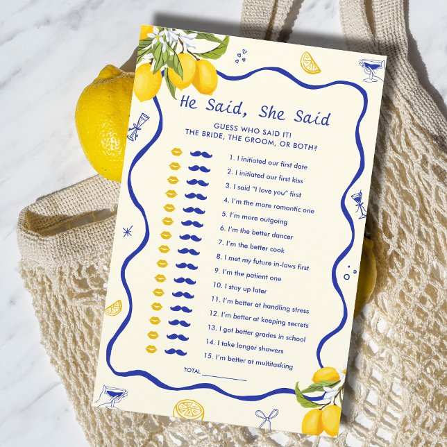 Lámina Blue Lemon Brillante Shower Dijo Que Dijo Juego (Subido por el creador)