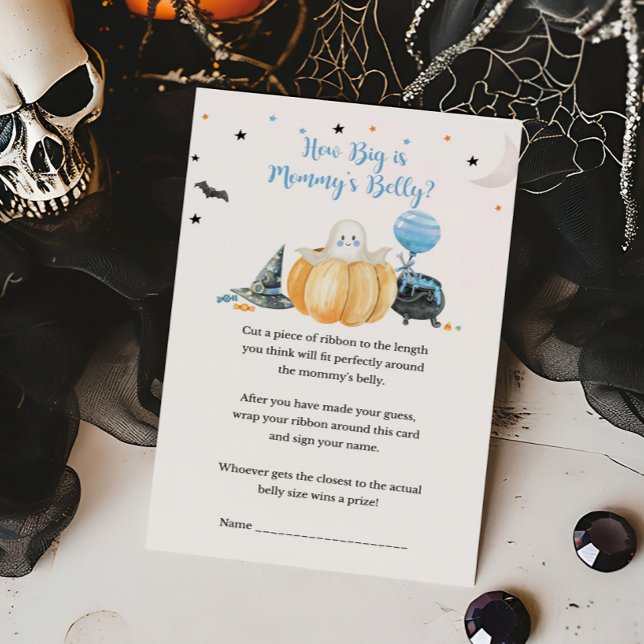Lámina Blue Little Boo Cómo de grande es el juego de las  (Pumpkin Halloween Baby Shower How Big is Mommys Belly Game)