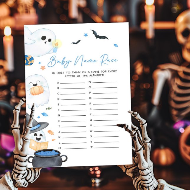 Lámina Blue Little Boo Halloween Baby Name Race Game (Blue Little Boo Baby Shower Baby Name Race Game)