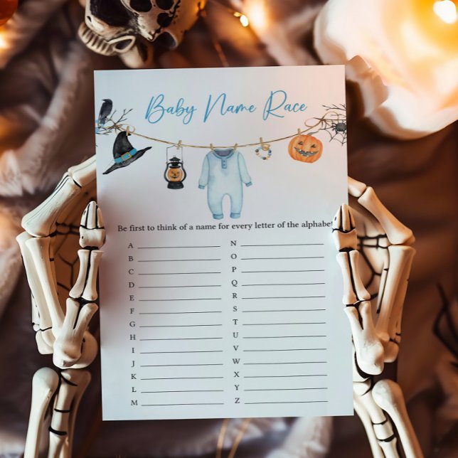 Lámina Blue Little Boo Halloween Baby Name Race Game (Halloween Baby Clothes Baby Shower Baby Name Race Game)