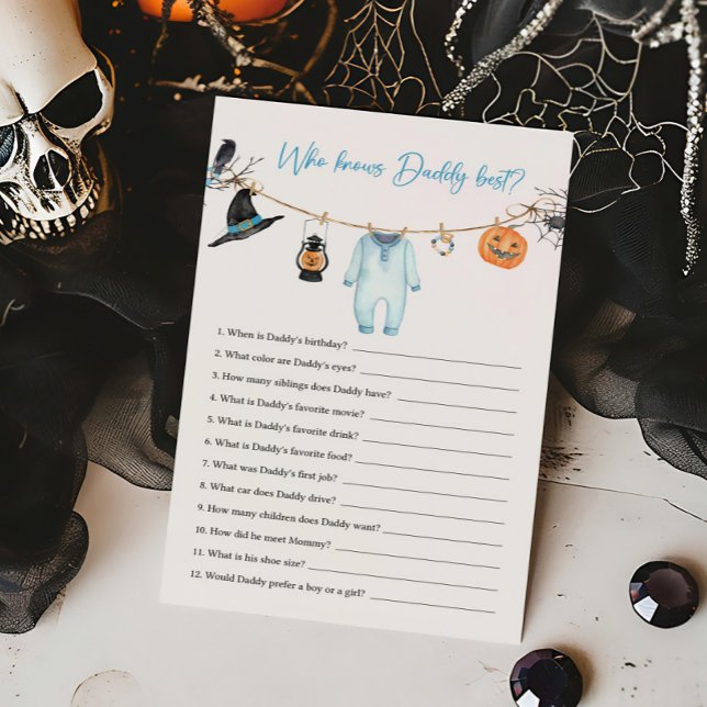 Lámina Blue Little Boo Halloween que conoce a papi mejor  (Halloween Baby Clothes Baby Shower Who knows Daddy Best Game)