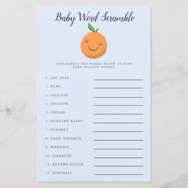 Lámina Blue Little Cutie Baby Word Scramble Game (Anverso)