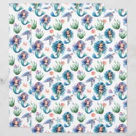 Lámina Blue Mermaid Scrapbook Paper in White