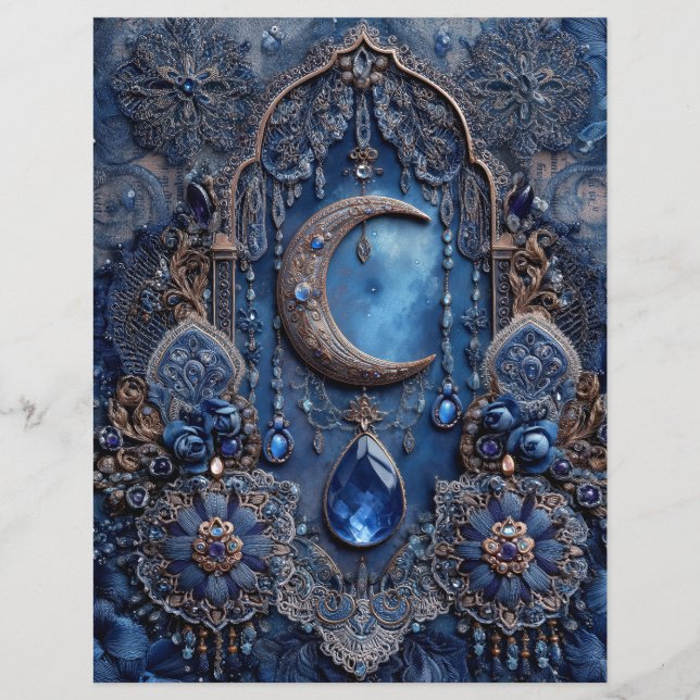 Lámina Blue Moon Charm Junk Journal Scrapbook Paper (Anverso)