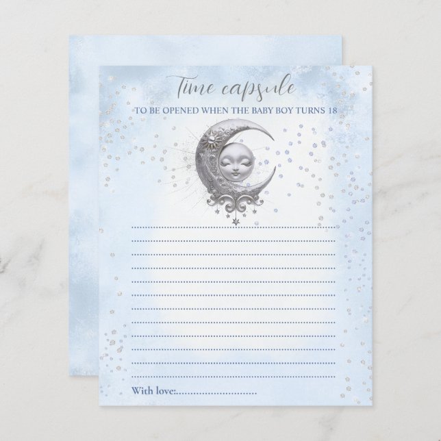 Lámina Blue Moon Time Capsule Card Boy Baby Shower (Anverso / Reverso)