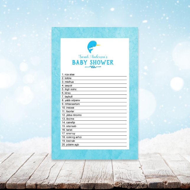 Lámina Blue Narwhal juego de palabras de Baby Shower Word (Subido por el creador)