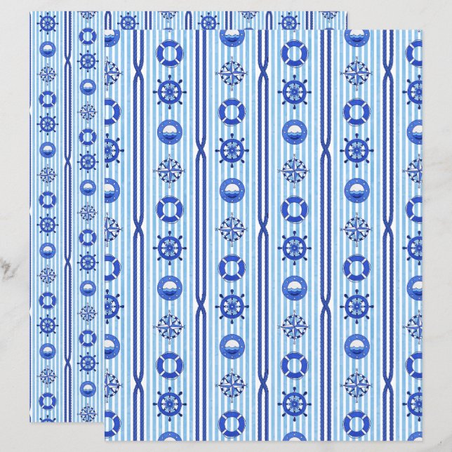 Lámina Blue Nautical Stripes Scrapbook Paper (Anverso / Reverso)