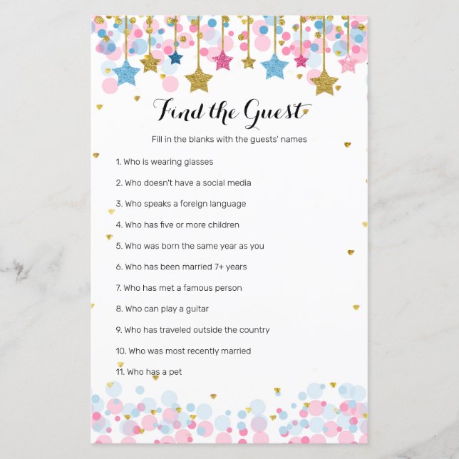 Lámina Blue Pink Twinkle Twinkle Encontrar la respuesta (Anverso)