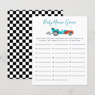 Lámina Blue Race Car Baby Name Shower Game