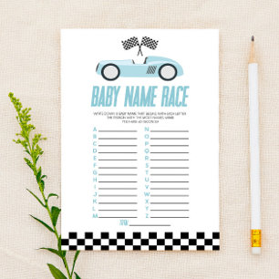 Lámina Blue Race Car Name Race Baby Shower Game