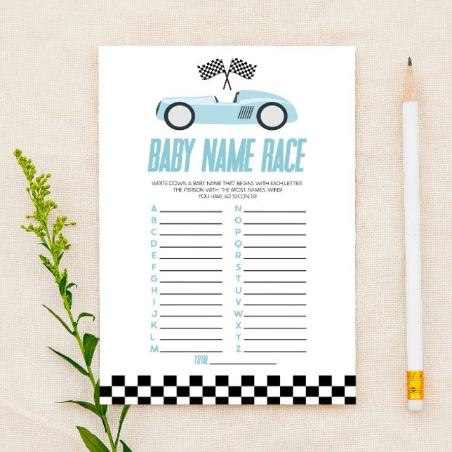 Lámina Blue Race Car Name Race Baby Shower Game (Subido por el creador)