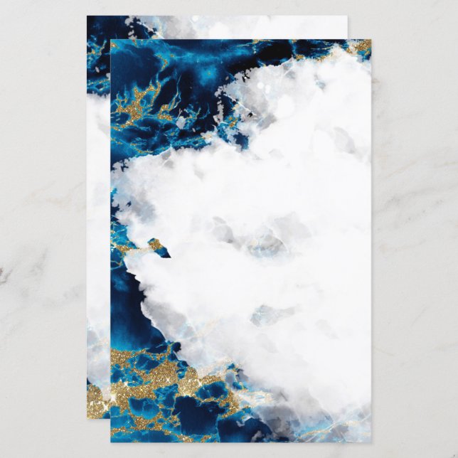 Lámina Blue Sapphire Watercolor Geode Blank Stationery (Anverso / Reverso)