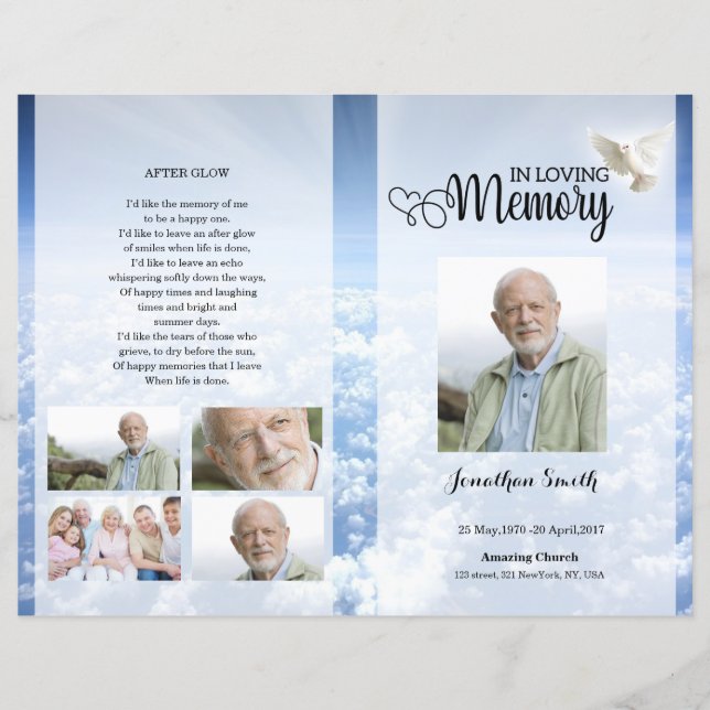 Lámina Blue sky Funeral Program template (Anverso)