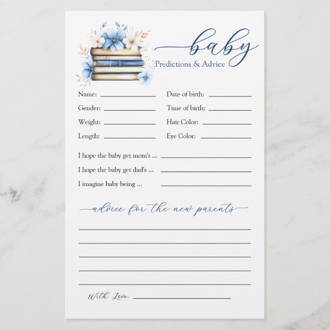 Lámina Blue Storybook Baby Brunch Predictions and Advice (Anverso)