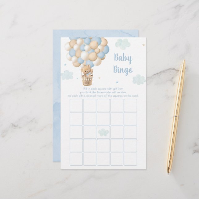 Lámina Blue Teddy Balloons Baby Shower Bingo Game (Anverso/Reverso In Situ)
