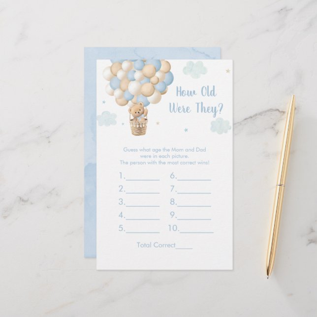 Lámina Blue Teddy Balloons How Old Were They Shower Game (Anverso/Reverso In Situ)