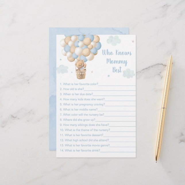 Lámina Blue Teddy Balloons Who Knows Mommy Best Game (Anverso/Reverso In Situ)